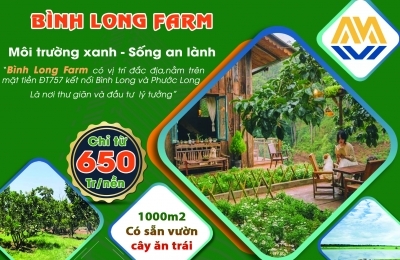 Đất Bình Long Farm 1000m2  mặt tiền ĐT 757 Hớn Quản có sẵn vườn cây ăn trái .