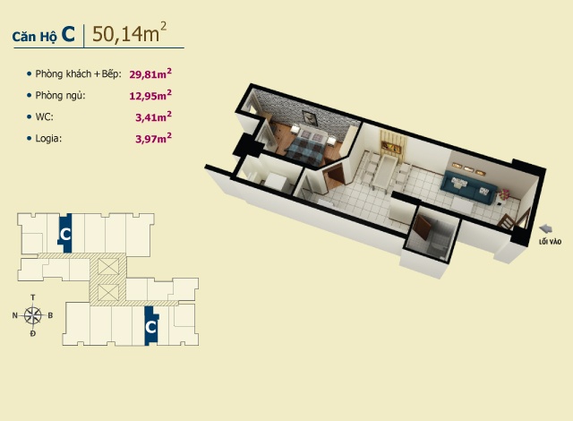 Thiết kế mẫu căn hộ Võ Đình - Mã C