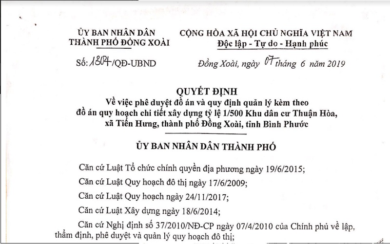 Quyết định 1/500 dự án thuận hoà lucky home